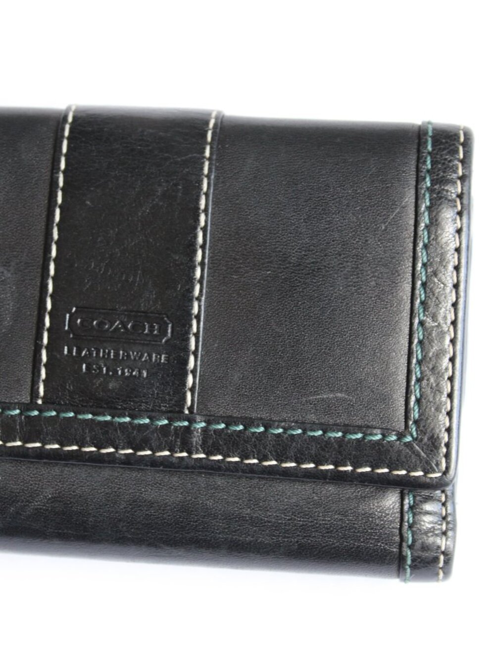 Coach Vintage Y2K Black Stitched Accent Bifold Leather Wallet Coin Pocket - Picture 5 of 8